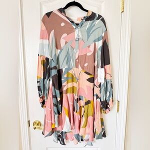 Olivaceous Abstract Print Long Sleeve Dress Size Large NWT